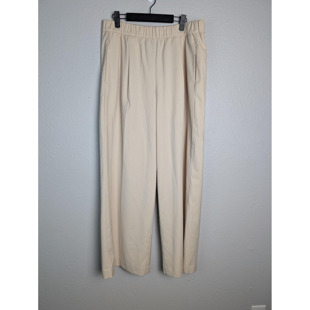 Ann Taylor Pants Womens L White Crepe Pull On Elastic Waist Pockets Stretch